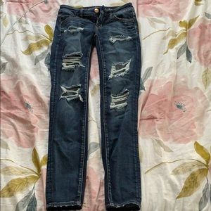 American Eagle dark wash super low rise jegging